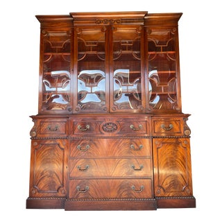 Antique Saginaw Mahogany 2 Piece Hutch Cabinet Secretary Desk For Sale