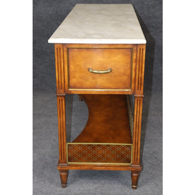 Brown Louis XVI Style Brass Mounted Marble Top Two Tier Console Table For Sale - Image 8 of 16