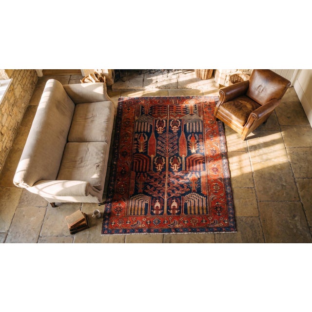 1900s Blue Navy Cypress Tree Antique Nw Persian "Bid Majnoun" Rug 4'6" X 7' Handknotted Wool Carpet For Sale - Image 9 of 9