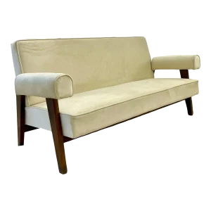 Authentic Pierre Jeanneret Upholstered Bridge Sofa, Mid-Century Modern, Markings