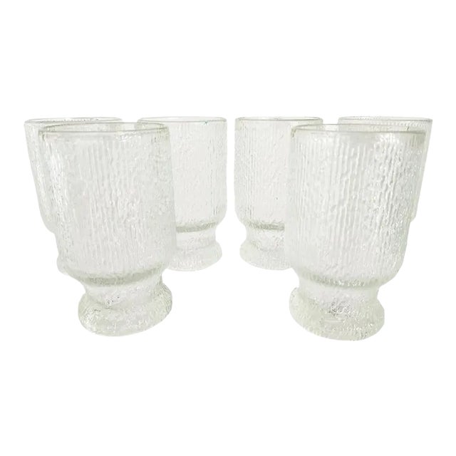 Vintage 10 Oz Footed Tumbler Crystal Ice by Indiana Glass, Set of 6 For Sale