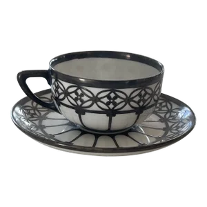 Early 20th Century Rosenthal Selb Bavaria Demitasse Silver Onlay Cup and Saucer Set- 2 Pieces