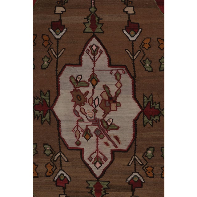 Textile Mid Century Vintage Kilim Red Gray Medallion Floral Rug For Sale - Image 7 of 10