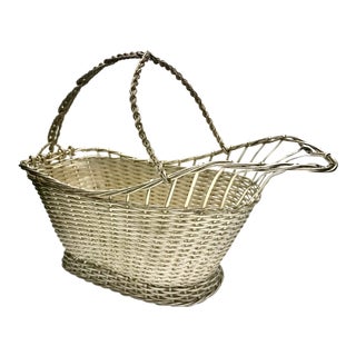 Mid-Century French Silver Wire Wine Basket For Sale