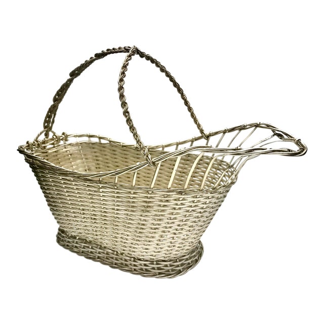 Mid-Century French Silver Wire Wine Basket For Sale