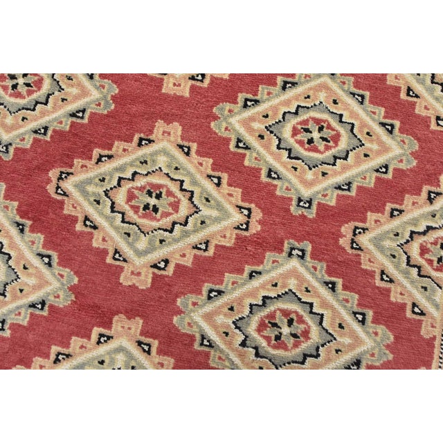 Bokhara Jaldar Rug 4’2” X 6’3” Pink Wool Tribal Hand-Knotted Oriental Carpet For Sale - Image 4 of 12