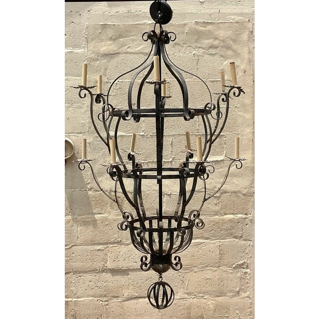 Metal Vintage Boho Wrought Iron Chandelier For Sale - Image 7 of 8