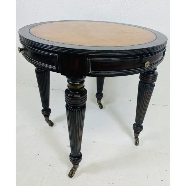 2000 - 2009 Lillian August Embossed Leather Topped Side Table. For Sale - Image 5 of 11