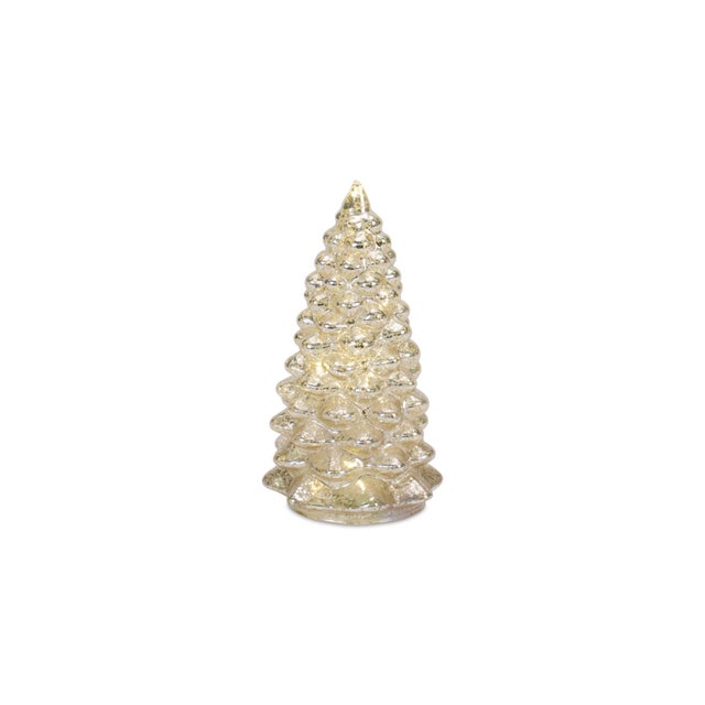 Modern LED Lighted Mercury Glass Holiday Tree Decor (Set of 4) For Sale - Image 3 of 7