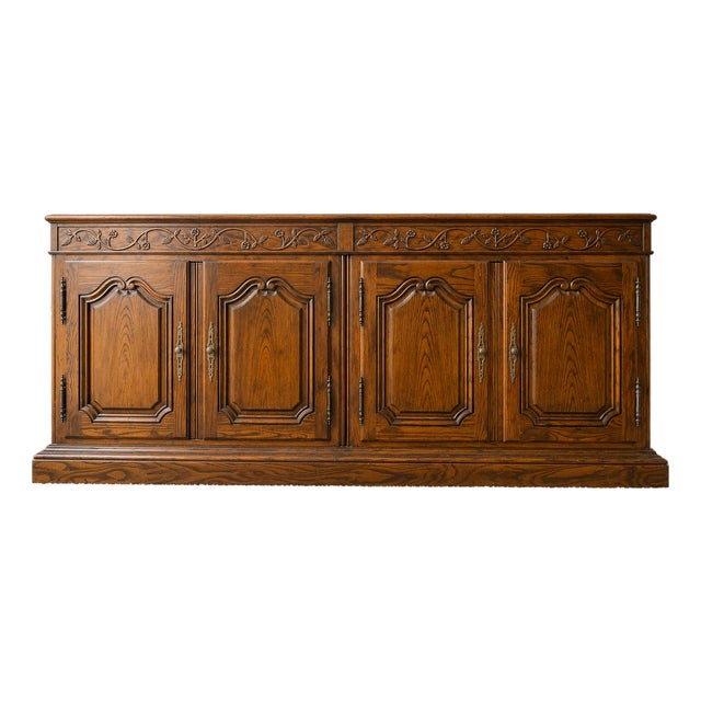 Vintage Baker Furniture French Provincial Carved Oak Sideboard Buffet Hutch Cabinet For Sale