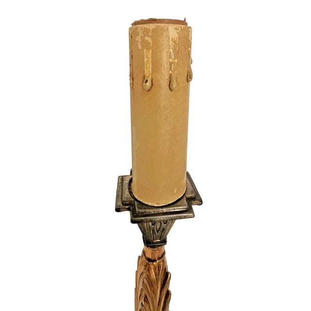 Pair of 1920s Art Deco Bronze Candle Lamps Skyscraper Base, Nickel & Gold Plated For Sale - Image 11 of 18