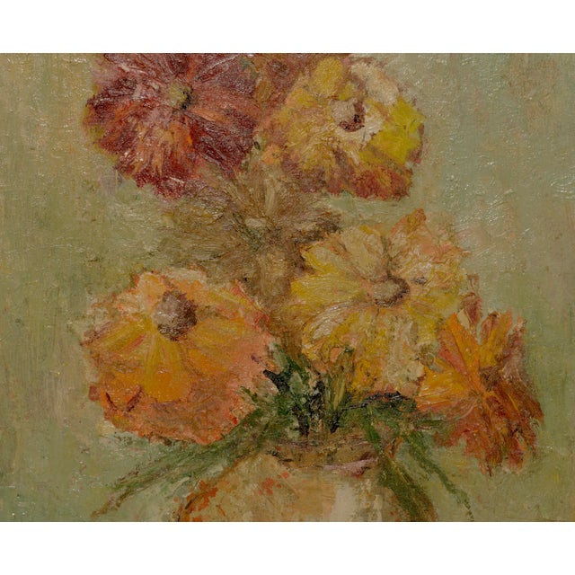American Mid Century Zinnia Floral Still-Life For Sale - Image 3 of 5