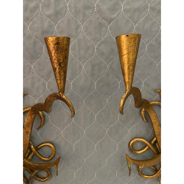 1990s Vintage Art Deco Wrought Iron Wall Sconces, a Pair For Sale - Image 5 of 7