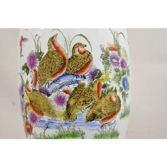 Vintage Chinese Satsuma Style Hand Painted Quail Bird Flower Porcelain Vase For Sale - Image 11 of 12