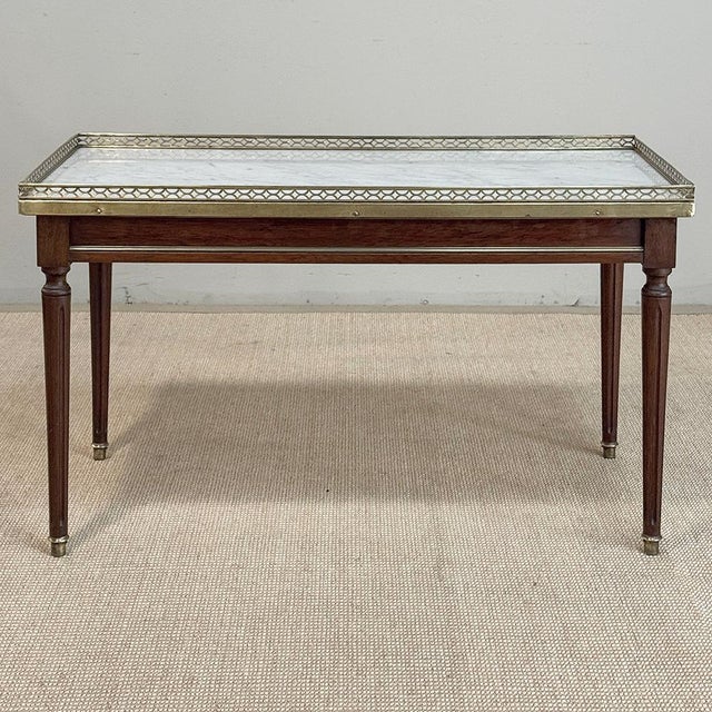 Mid 20th Century Mid-Century Louis XVI Style Mahogany Coffee Table With Carrara Marble For Sale - Image 5 of 18