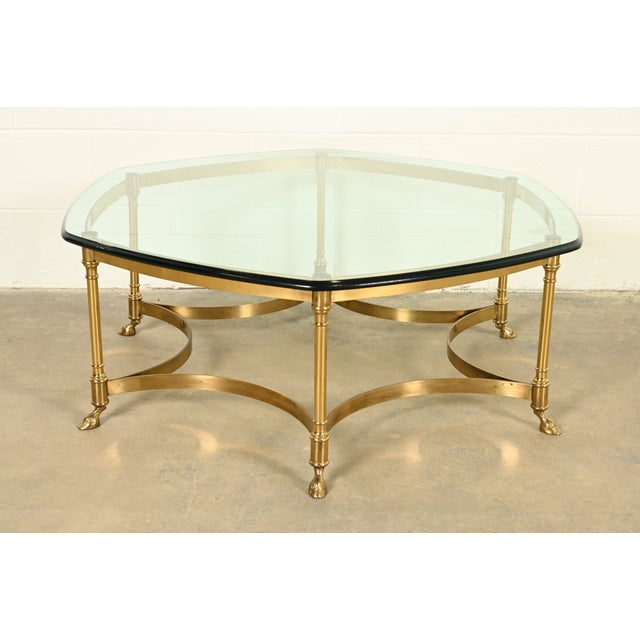 LaBarge Hollywood Regency Brass and Glass Hooved Feet Cocktail Table, Circa 1960s For Sale - Image 13 of 14