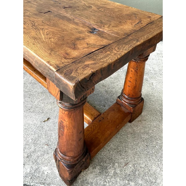 Vintage Belgian Solid Wood Trestle Table For Sale In West Palm - Image 6 of 12