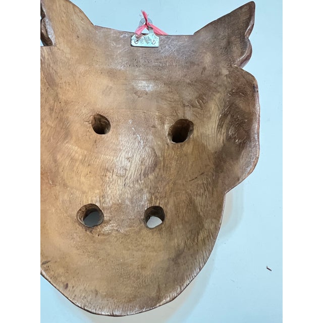 Brown Mid 20th Century Thai Hand-Carved Wood Stylized Boar Folk Art Wall Mask For Sale - Image 8 of 12