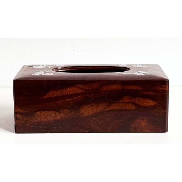 Chinoiserie Vintage Asian Rosewood Tissue Box Cover With Mother-of-Pearl Inlay For Sale - Image 3 of 8
