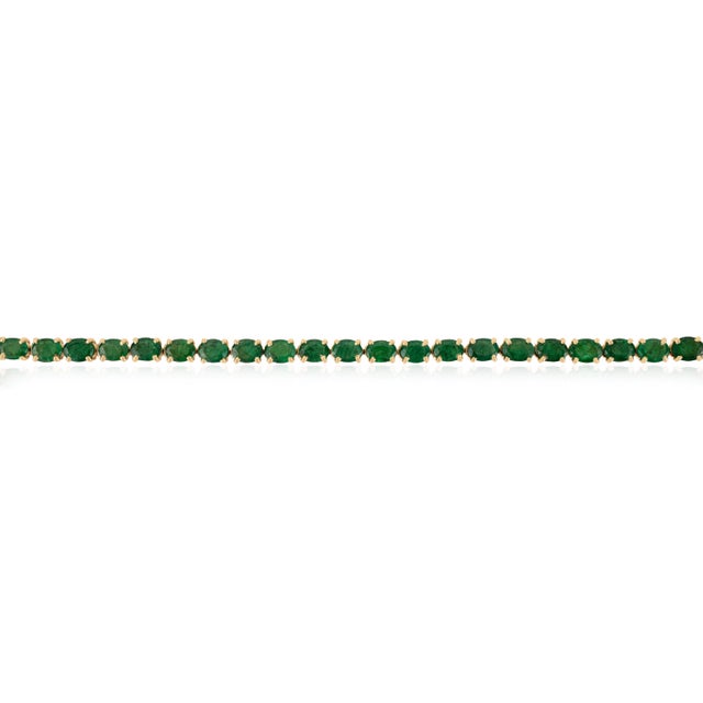 Contemporary 5.41ct Oval Cut Natural Zambian Emerald Sleek Tennis Bracelet in 14k Yellow Gold For Sale - Image 3 of 14