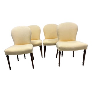 Elegant Set of 4 Vintage Yellow Upholstered Game/ Dining Chairs For Sale