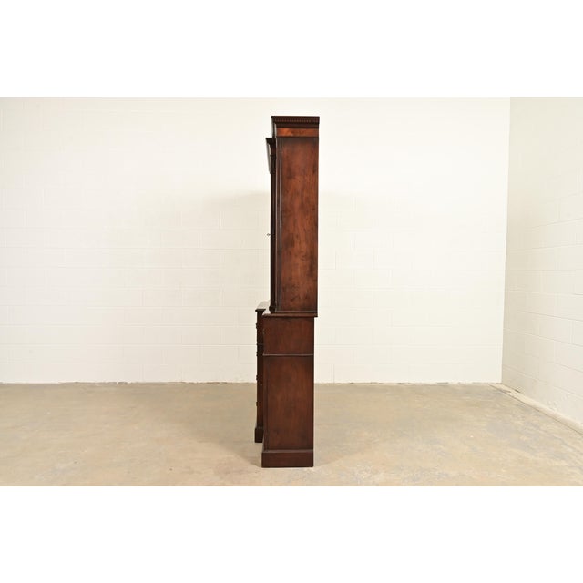 Baker Furniture Georgian Carved Mahogany Breakfront Bookcase Cabinet With Secretary Desk For Sale - Image 14 of 15