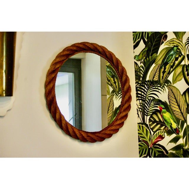 Contemporary Large Round Rope Mirror by Adrien Audoux & Frida Minet, 1950 For Sale - Image 3 of 11