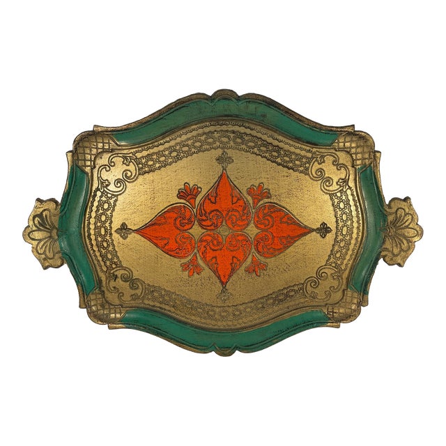 Vintage Rectangular Decorative Florentine Tray, "Made in Italy" For Sale