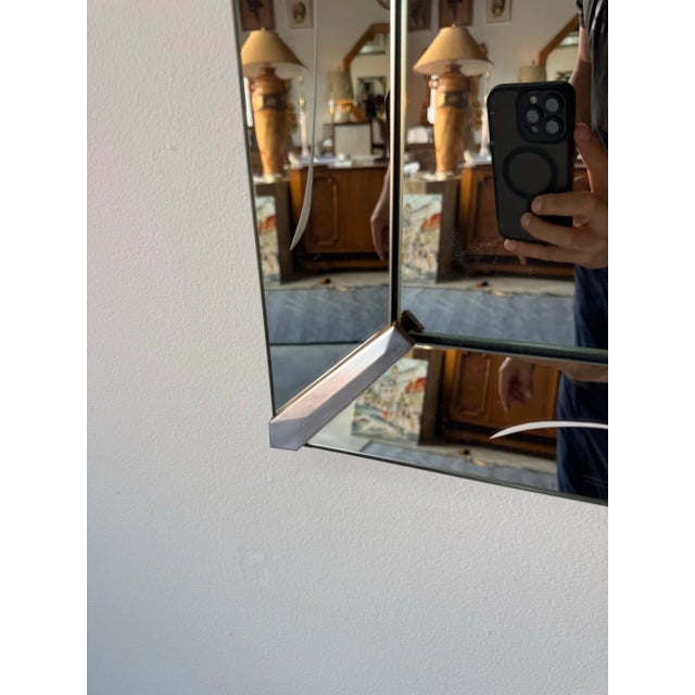 Chrome 1960’s Hollywood Regency Venetian Etched Wall Mirror With Chrome Accents/ Sold For Sale - Image 8 of 9