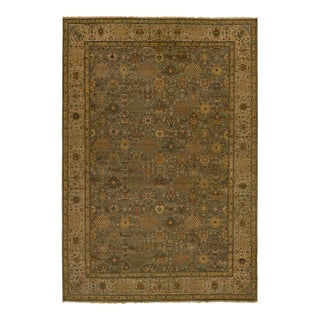 Modern Tabriz Style Oversized Wool Rug in Green With Floral Design For Sale