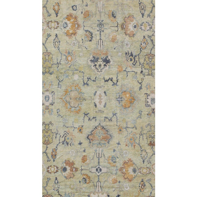 Long Oushak Rug in Light Green by Keivan Woven Arts 10'9 X 16' For Sale - Image 4 of 10