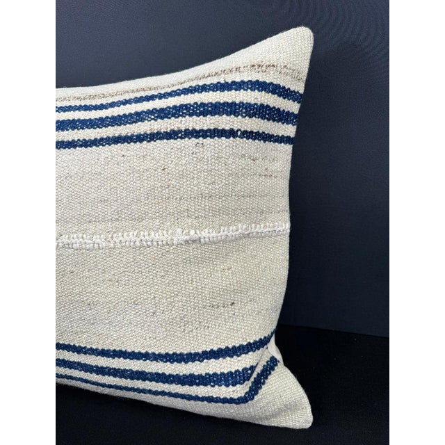 Contemporary Turkish Hemp Pillow Cushion Natural Beige Blue Cushion Cover 20x20 For Sale - Image 3 of 4
