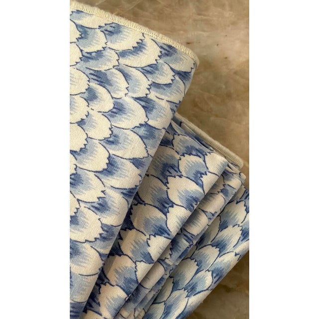 Late 20th Century French Blue & Cream Feather Print Cotton Napkins - Set of 8 For Sale - Image 4 of 4