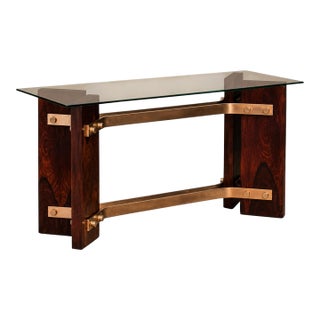 Brazilian Modern Sideboard in Rosewood, Brass & Glass, Novo Rumo, Brazil, 1950s For Sale