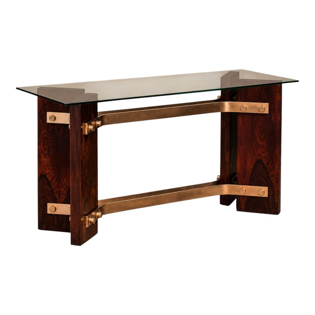 Brazilian Modern Sideboard in Rosewood, Brass & Glass, Novo Rumo, Brazil, 1950s For Sale