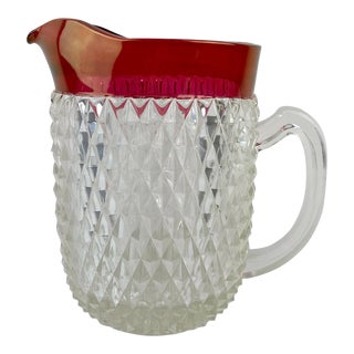 1950s Indiana Glass Diamond Point Ruby Red Flash Pitcher For Sale