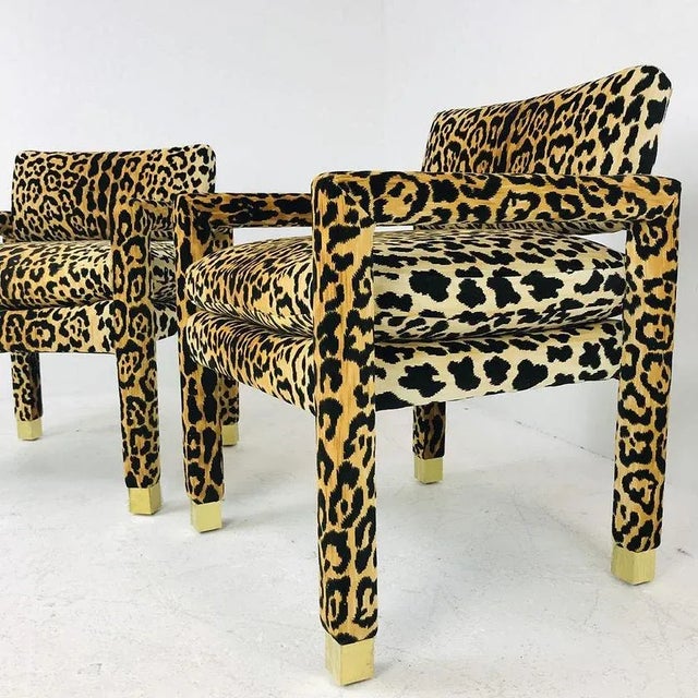 Not Yet Made - Made To Order Leopard Parsons Chair With Brass Sabots For Sale - Image 5 of 7