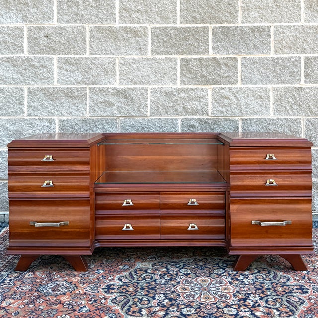 Mid-Century Modern Mid Century Modern Kling Furniture Cherry Modern Collection Solid Cherry 6 Drawer Vanity & Bench For Sale - Image 3 of 18