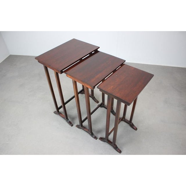 Art Deco Nesting Tables in Mahogany Veneer, Former Czechoslovakia, 1930s, Set of 3 For Sale - Image 3 of 18