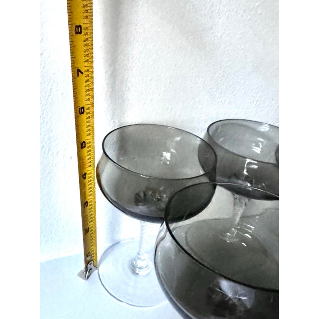 Glass Mid-Century Sasaki Coronation Smoke Glassware Set of 41, Twisted Stem Cocktail Glasses & Tumblers, Japan For Sale - Image 7 of 11