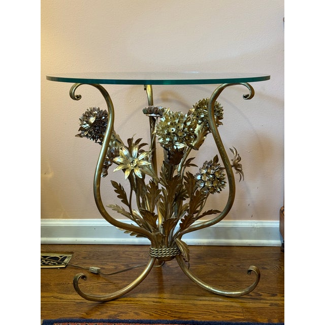 Metal Vintage Illuminated Gilt Metal Floral Side/Cocktail Table, in the Manner of Hans Kögl, C. 1960s–70s For Sale - Image 7 of 12