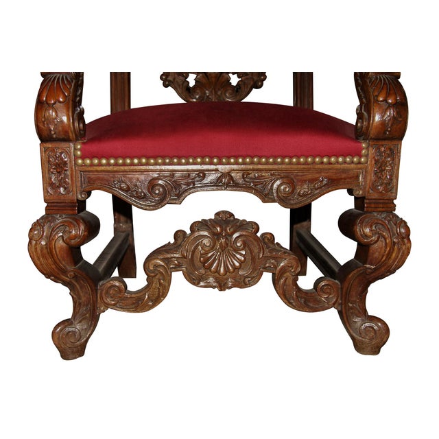 Late 19th Century Pair of Italian Carved Walnut Chairs For Sale - Image 4 of 5