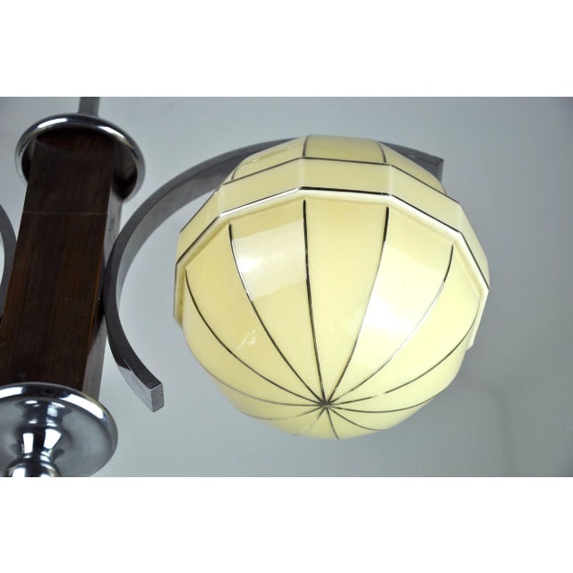 Mid-Century Modern Chrome and Wood Ceiling Lamp For Sale - Image 6 of 11