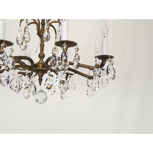 Antique 8 Arm Dark Patina Opulent Brass Cut Lead Glass Crystal Chandelier For Sale - Image 10 of 15