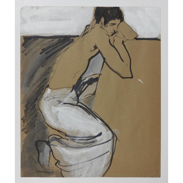 Contemporary Mid 20th Century Expressionist Study White Black Tan Male Drawing For Sale - Image 3 of 4