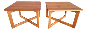 Solid Teak Danish Modern Square End or Side Tables With X Base - A Pair