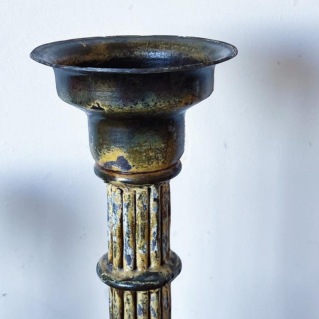 Mid-Century Pottery Candlesticks in Graduated Sizes, a Pair For Sale - Image 4 of 6