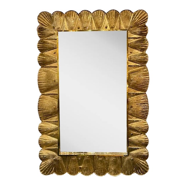 Modern Gold Murano Glass Shell Mirror For Sale