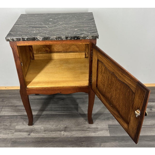 Vintage French Oak Bedside Tables with Marble Top, Set of 2 For Sale - Image 9 of 13
