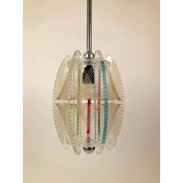 Mid-Century Acrylic & Mono Filament Pendant Lamp with Color Accents, Czech Republic, 1950s For Sale - Image 6 of 11
